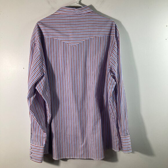 Mens Wrangler Western Pearl Snap Striped Shirt Red White Blue 2XL Cotton Polyest - Picture 2 of 11